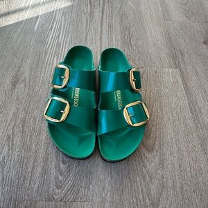 Birkenstock Green Sandals with Gold Buckles